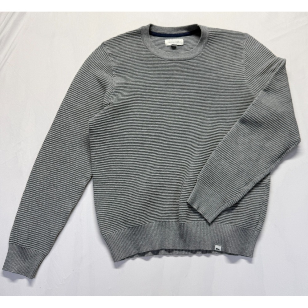 Free Assembly Sweater Women Medium Gray Cotton Striped Waffle Knit Ribbed Winter